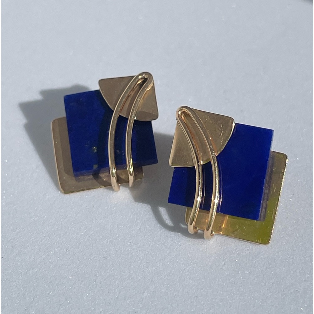 Vintage Estate Lapis and 14k Gold Stud Earrings